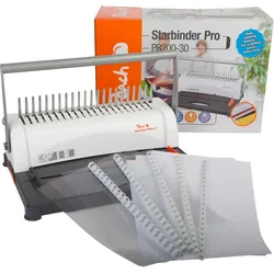 Peach all in one Plastikbindegerät | bis -A3 quer | Preis-/Leistungs-Sieger* | bindet ca. 350 Blatt | geeignet für alle marktüblichen Plastik-Binderücken | inkl. Starterset | PB200-30