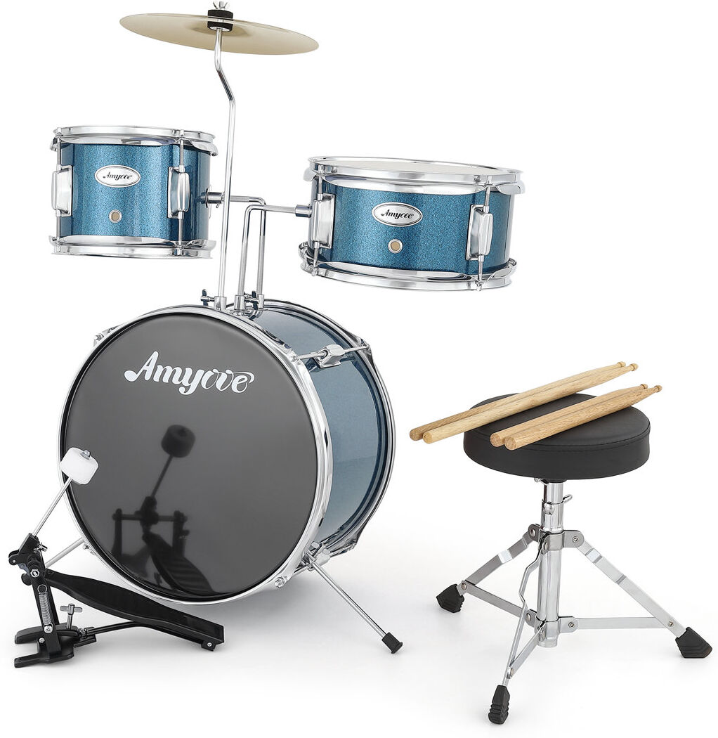 idealhouse 3-Piece Junior Drum Set for Beginners – Complete Kit with Cymbals, Throne Stool & Pedal, Wood & Metal Construction – Red for Home Practice, Learning & Red 34cm H X 38cm W X 38cm D