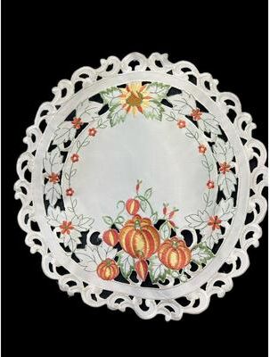 Jiallo Pumpkin Embroidered Cutwork Round Placemat, 15-Inch diameter
