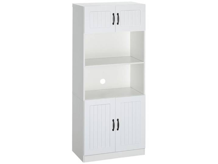 Buffet de cuisine - - Blanc - MDF - 70x40x170 cm - 4 étagères - Étagères réglables - Espace pour micro-ondes