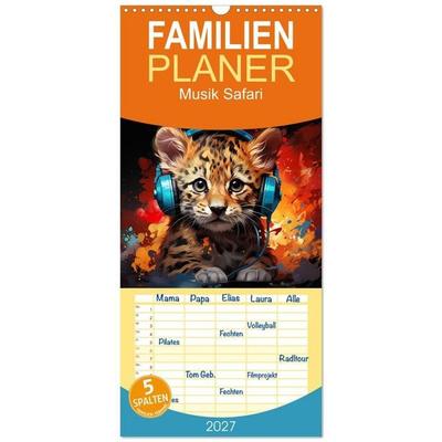 Familienplaner 2027 - Musik Safari mit 5 Spalten (Wandkalender, 21 x 45 cm) CALVENDO