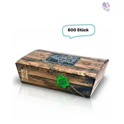 Snack-Box klein 600Stk, to go, take away, kompostierbar, rustikales Holzmotiv, fett- und feuchtigkeitsabweisend