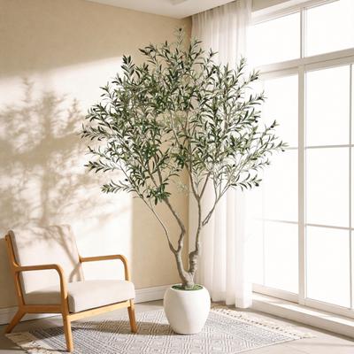 Kodotan sofa 8FT Artificial Olive Tree With Decorative White Pot, Tall Indoor & Covered Outdoor Decorative Tree, 1pc/set