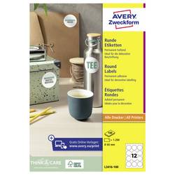 Avery-Zweckform L3416-100 Universal-Etiketten Ø 60 mm Papier Weiß 1200 St. Permanent haftend Tintenstrahldrucker, Laserdrucker, Farblaserdrucker, Kopierer,
