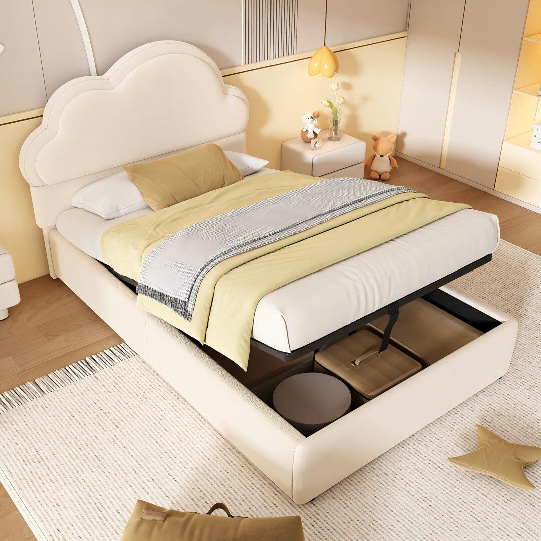 Symple Stuff Upholstered Lift Up Storage Ottoman Bed Beige Single (3')