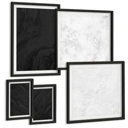 BILDER SET 5er Set - 50x50 cm & 20x30 cm & 40x60 cm Schwarzer Rahmen - Dunkles Licht, glamouröse Marmor