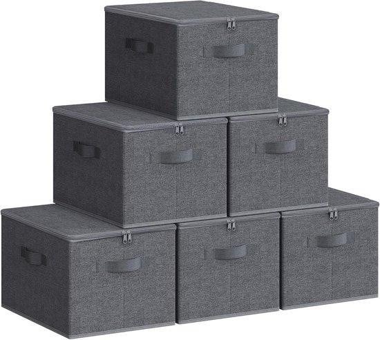Famanu Set van 6 Inklapbare Opbergboxen met Deksel en Handgrepen, Grijs, Textiel