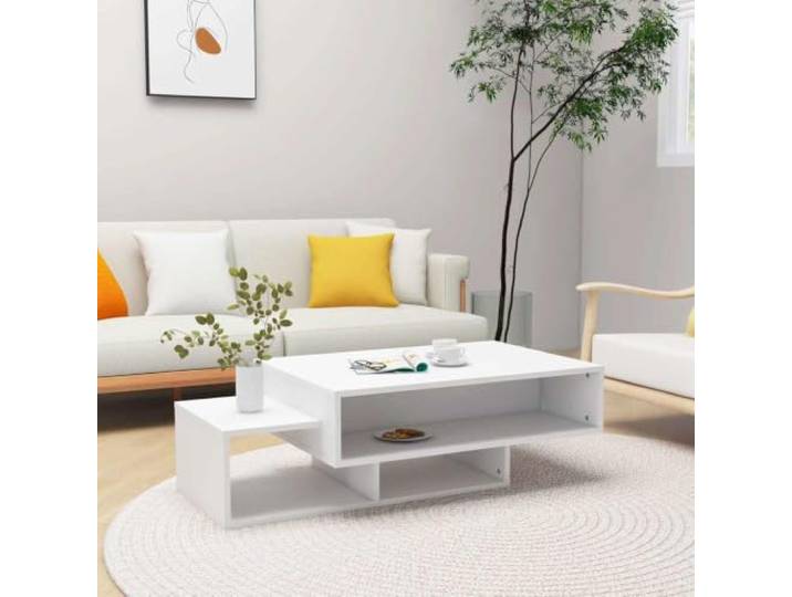HEFZGDB Couchtisch Weiß 105x55x32 cm Holzwerkstoff mit 3 Fächern Stauraum, Robuster Wohnzimmertisch mit Stabilem Design für Bücher und Dekoartikel, Einfache Reinigung, Moderner