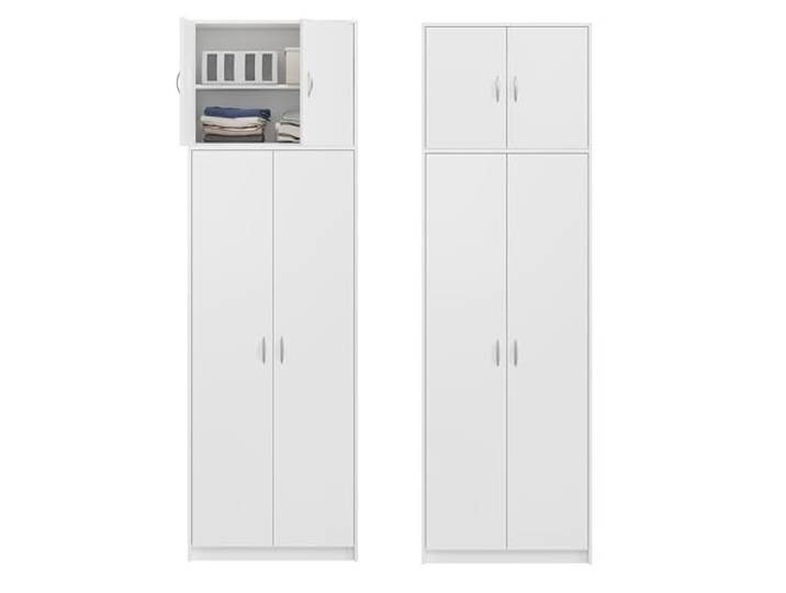 BDW Tom Kleiderschrank mit Regal, Schichtstoffplatte, 2 Türen, 5 Einlegeböden, Matt, für Büro, Wohnheim, Flur (Weiß, 235x75x35cm)