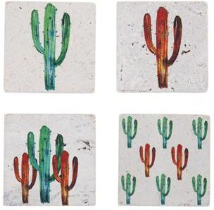 "Paseo Road by HiEnd Accents Bright Cactus Coaster Set, 4 PC - 4""x4"""