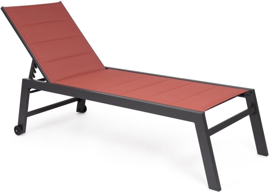 Konte.Design Chaise longue de jardin à roulettes, textilène rembourré rouge Rouge 200x102x65cm