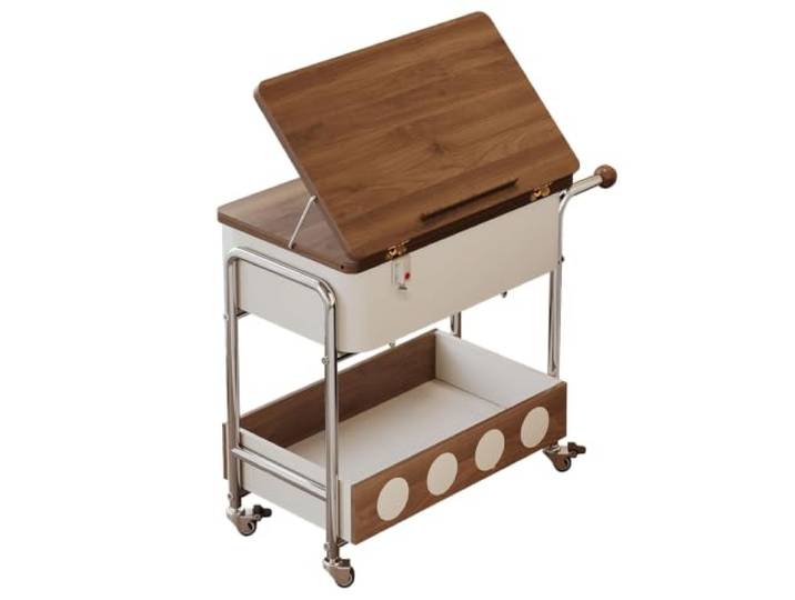 MJJRWF Beistelltisch Mit Rollen, Staufach Und Sicherheitsschloss Aufklappbare Platte, Bremsen, Metallgestell, Verstecktes Fach, Rollen, Ablage(White)