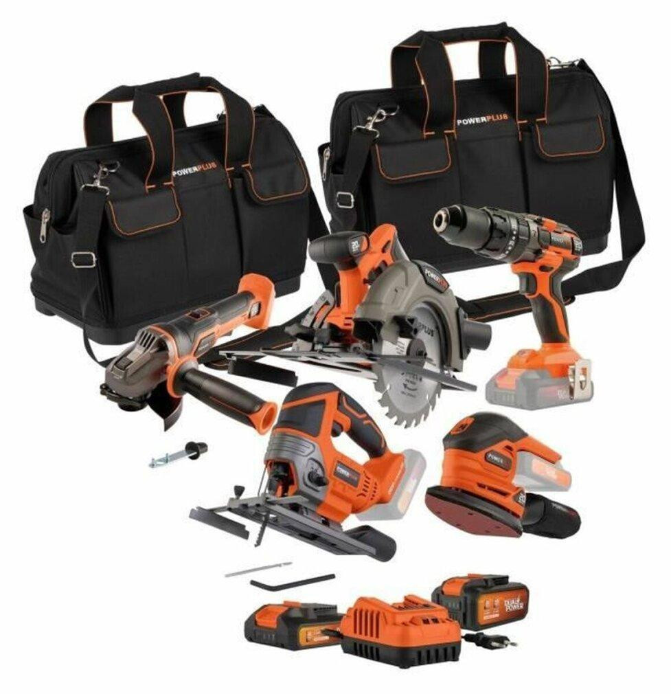 Dual Power 20V Accu Gereedschapset met 4 stuks: Boormachine, Haakse Slijper, Schuurmachine en Cirkelzaag inclusief 2 accu's