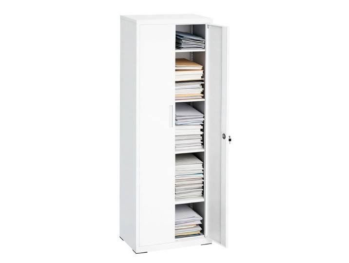 JOYFURNOS Armoire de classement 4 niveaux, Armoire polyvalente, Armoire de rangement en acier, Doubles portes, Blanc