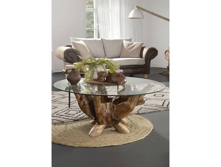 Beistelltisch GUTMANN FACTORY Nature , beige (natur, natur, glas), B:110cm H:46cm T:110cm, Tische, Beistelltisch