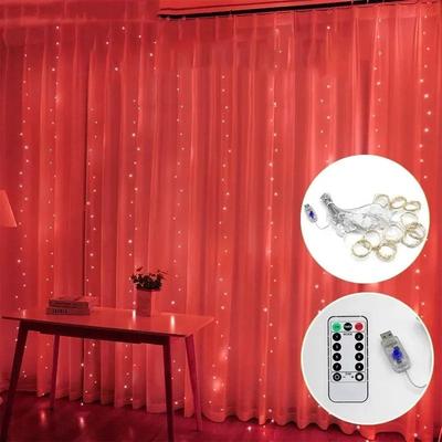 Uplift Picks LumiFalls LED Curtain Lights 3M USB Fairy Lights With Remote red 3x2 M 200 Led