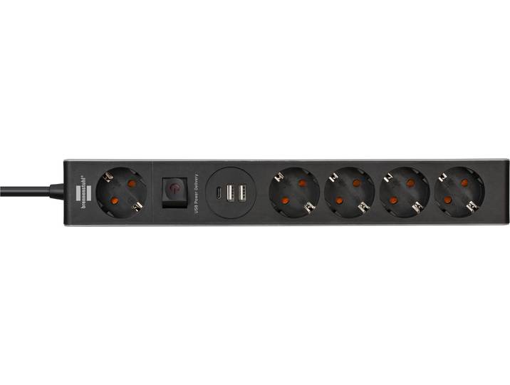 brennenstuhl® 1159780615 Multiprise - 5x\, 1\,5m\, noir\, 1x perm.\, 4 On/Off\, 2x USB\, 1x USB C PD