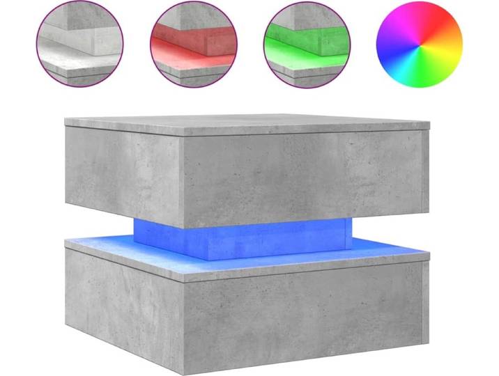 vidaXL Couchtisch mit LED-Leuchten Betongrau 50x50x40 cm