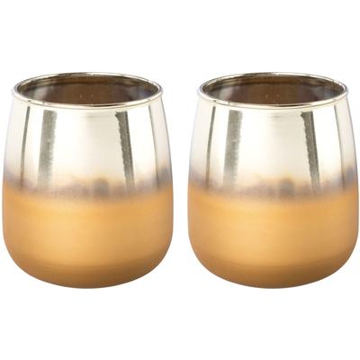 Windlicht CREATIV DECO "Weihnachtsdeko", gold (goldfarben), H:12cm Ø:10cm, Glas, Kerzenhalter, Windlicht, mit unterschiedlicher Oberflächenstruktur