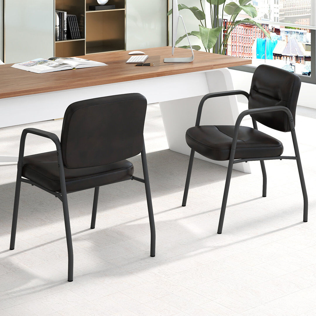 costway Waiting Room Chair No Wheels Set Of 2 With Integrated Armrests-Brown