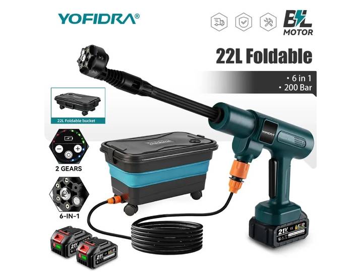 Nettoyeur haute pression sans fil YOFIDRA 3500W 200 bars, pistolet de lavage de voiture sans balais, machine de nettoyage pour batterie Makita 21V.