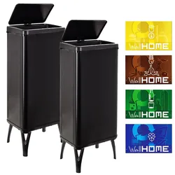 WellHome - 2er-Set Intelligenter Mülleimer 60L in Schwarz mit Magnetetiketten 35,5x26x95,5 cm
