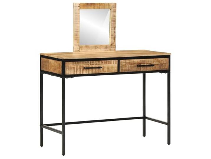 Xhnifbn Schminktisch Massivholz Mango mit Spiegel Braun 100x40x120cm Stilvoller Frisiertisch aus massivem Mangoholz mit schwarzem Metallgestell und integriertem Spiegel fürs Schlafzimmer.