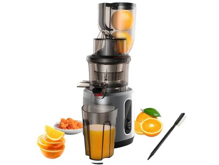 200 W Kauender Langsamer Entsafter – 75 Mm Breite öFfnung, Leicht Zu Reinigender Kaltpress-Entsafter, Edelstahl-Obst- Und GemüSepresse Mit 55 U/Min Geschwindigkeit,Erzeugt Frischen,Grey