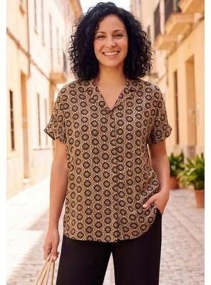Plus Size Women's Relaxed Campshirt by Woman Within in New Khaki Geo (Size 5X)