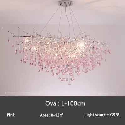 Inspire Picks Luxury Branch Crystal Chandelier Modern Teardrop Hanging Lamp For Living & Dining Spaces pink L100cm tri color Light