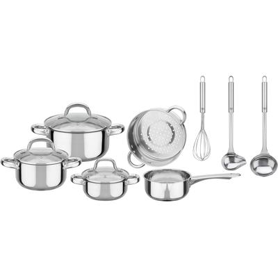Topf-Set GSW "Montreal", silber (silberfarben), 2,8 l, Töpfe, Kaltmetall-Griffe, Glasdeckel, inkl. Kochutensilien, Induktion