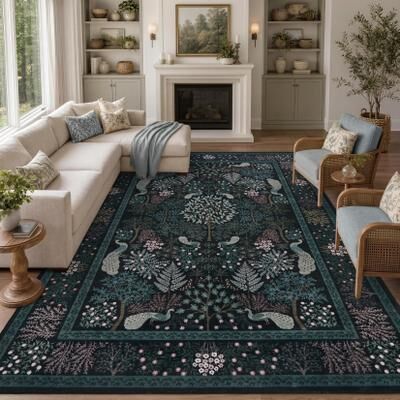 Garvee Vintage Peacock Forest Botanical Area Rug