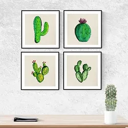 POSTER Set mit 4 Bunte Kaktus 25x25 cm Schwarzer Rahmen