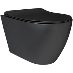 Alpenberger Schwarzes Hänge-WC mit Nano-Beschichtung | Wand WC ohne Spülrand | Soft-Close WC-Sitz | Rimless Tiefspüler Toilette | Modernes WC-Design