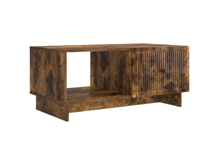 KKgypkn Couchtisch Geräucherte Eiche 90x50x40 cm Holzwerkstoff Rechteckig, Pendeltür 90°, Metallgriffe, Stauraum, Vintage-Stil, pflegeleicht