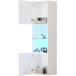 Hochglanz Vitrinenschrank 45x35x160 cm mit LED Beleuchtung, Glasböden und Anti-Kipp-Schutz, Aufbewahrungsschrank für Wohnzimmer, Weiß