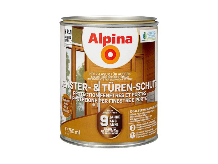 Alpina Holzlasur Fenster- und Türen-Schutz Nussbaum 0.75 l Seidenmatt