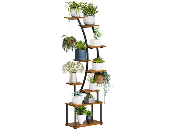 FLASIDU Support Plante Intérieur Étagère à Plante Support de fleurs 7 Niveaux Éclairage LED horticole 50x26x155cm Marron