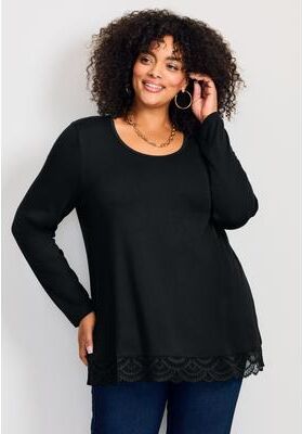 Plus Size Women's Lace Hem Crewneck Tunic by Avenue in Black (Size 14)