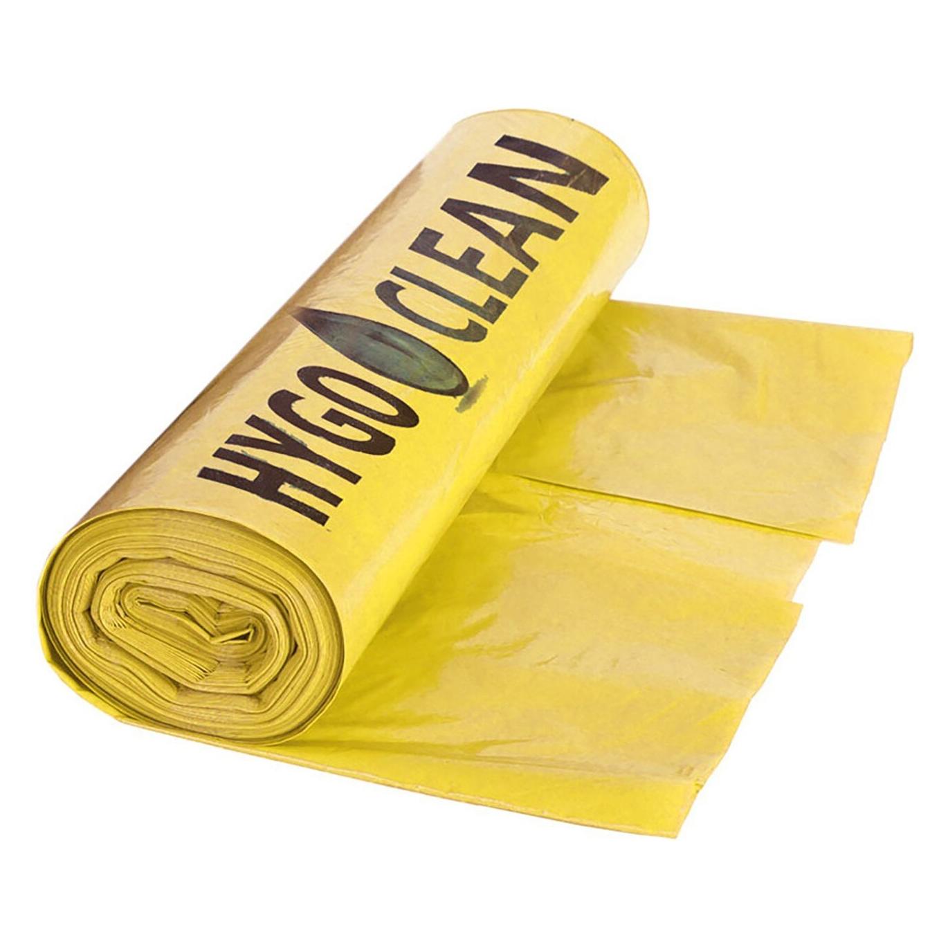 Hygoclean Müllsäcke Light, gelb, 120 Liter, aus LDPE, 40 my stabil, dicht & strapazierfähig, nachhaltig, rein (25x, 120 l) (32558)