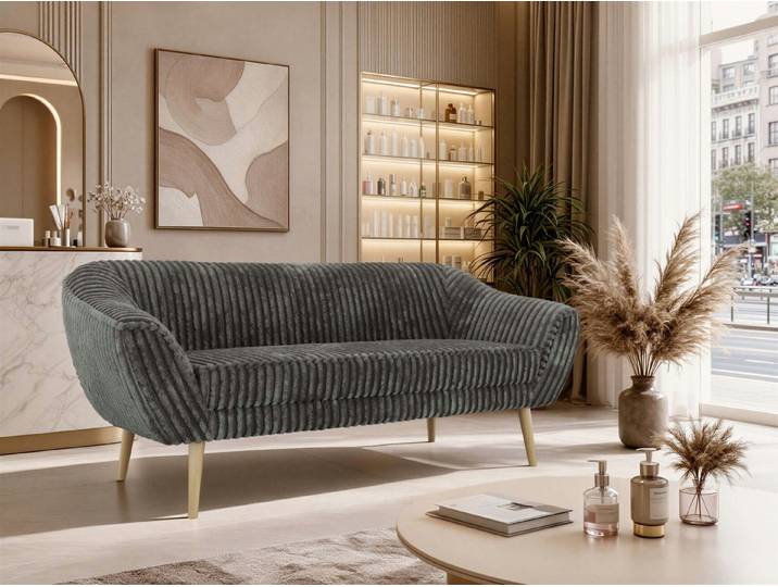 MKS MÖBEL Sofa PIRS, 3-Sitzer, Design mit Steppung, Wellenfederung, Scandi-Design, Füße wählbar