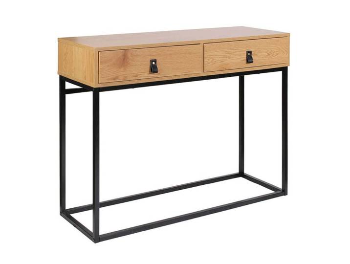 ABRIL - Console 2 Tiroirs Aspect Bois et Pieds Métal