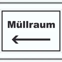 HB-Druck Müllraum Aufkleber mit Text Richtungspfeil links Abfall Mülltrennung waagerecht A3 (297x420mm)