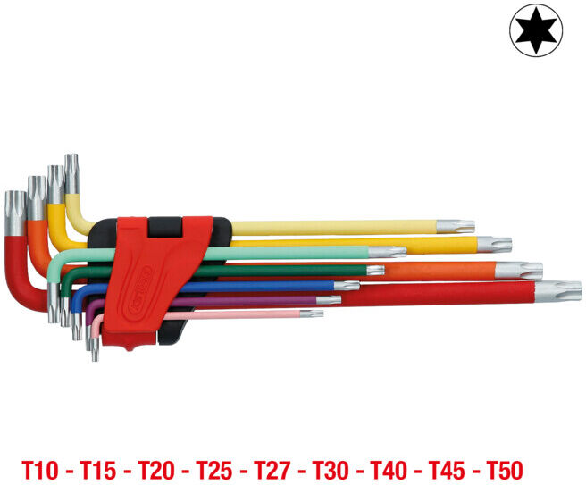 Jeu de clés Allen TX de KS Tools avec code couleur, extra longues, 9 pièces. (151.4760)