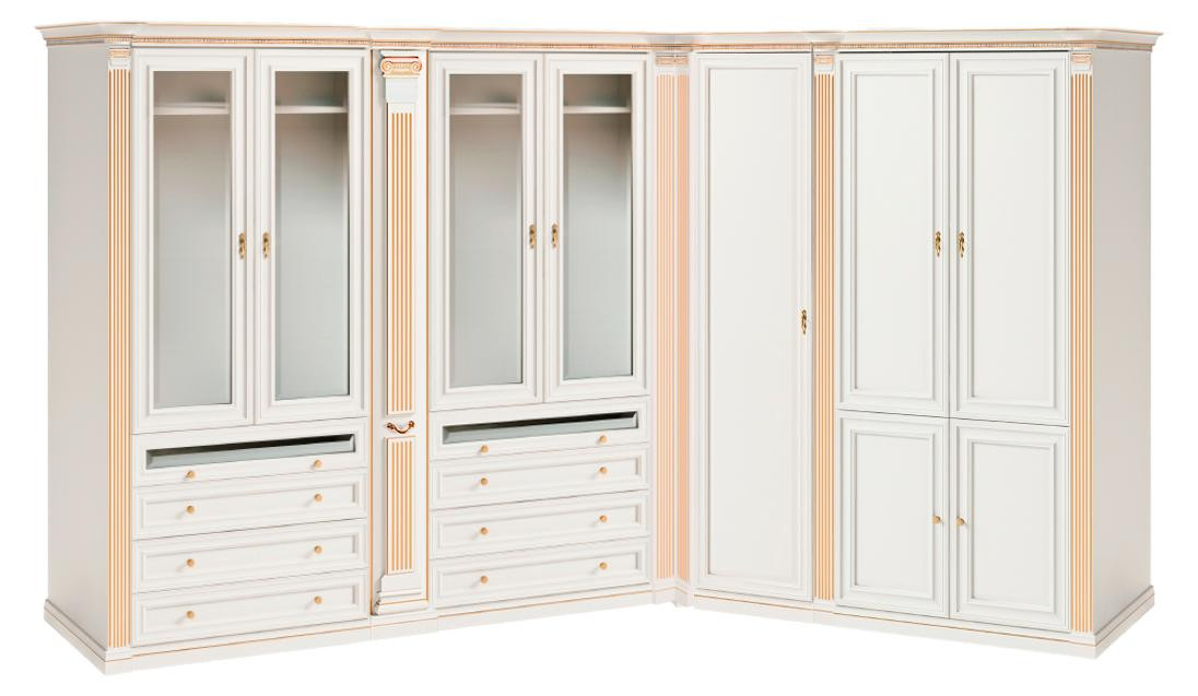 Exclusieve witte kledingkast van massief hout met draaideuren