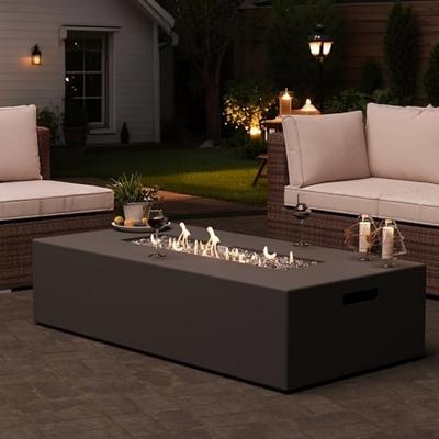 Royalcraft 56/48 Inch Rectangular MgO Propane Fire Pit Table with Glass Beads and Rain Cover