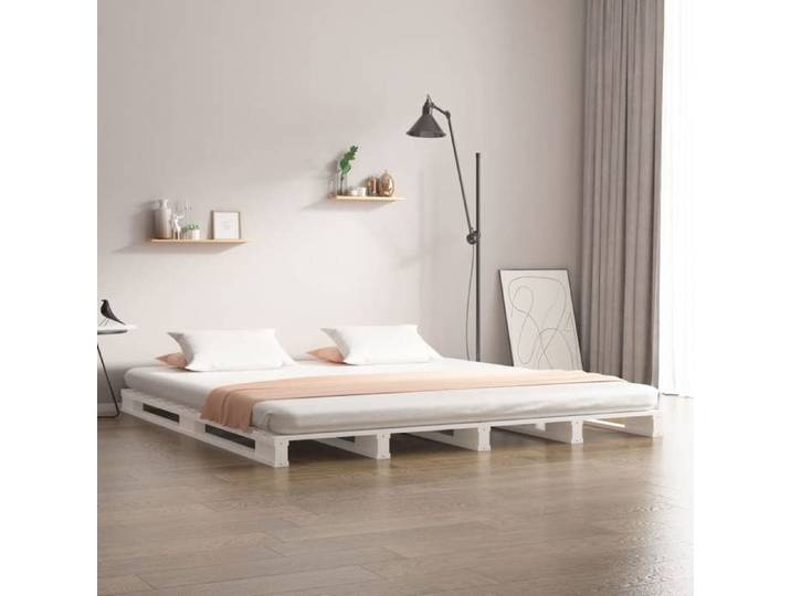 Lit double Adulte Lit de palette blanc 180x200 cm bois de pin massif très grand JILL'S 48783