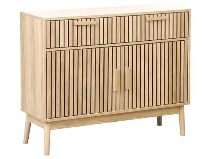 Beliani Sideboard mit 2 Türen Braun Faserplatte 2 Schubladen Heller Holzwerkstoff, Mediterran, Papierfurnier, 100 x 35 x 80 cm
