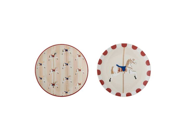 Bloomingville Assiettes Merry-go-round Ø16 cm, 2 pièces Beige-rouge