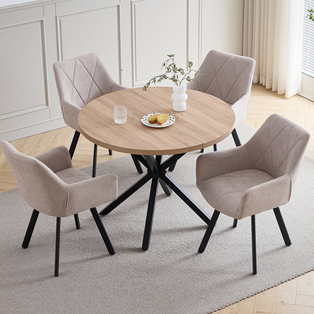 Norden Home Nordic Style Swivel Dining Chairs With Arms, Fabric Upholstered Accent Chairs,Metal Legs, 360° Swivel Kitchen Chairs Beige 81.5cm H X 60cm W X 43cm D